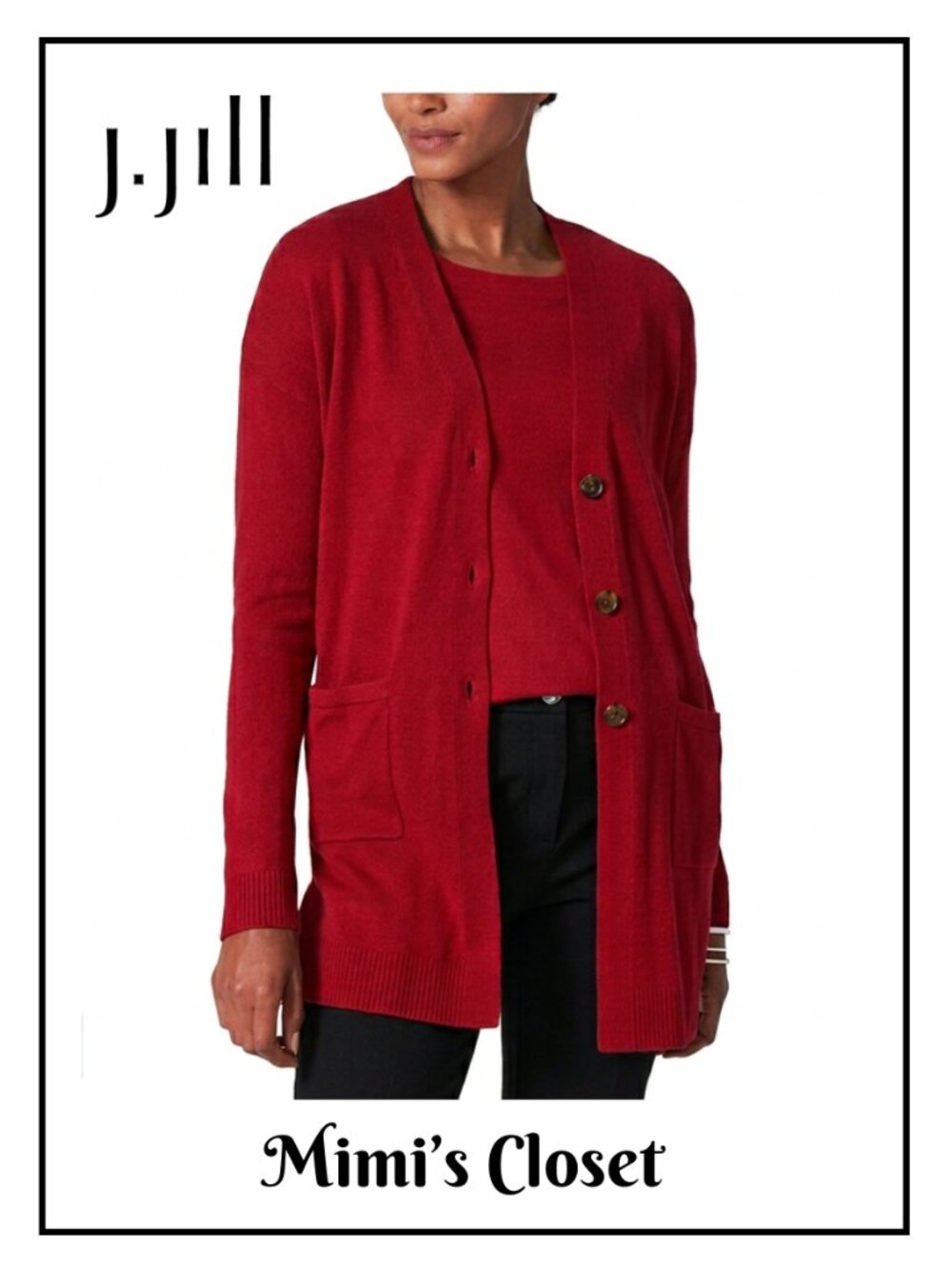 J. Jill Red Button Front Patch Pocket Long Cardigan Sweater Size M